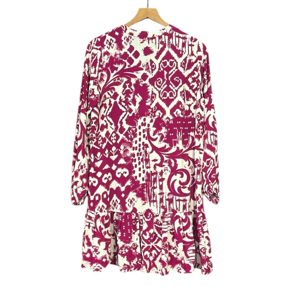 Zara Printed V-Neck Long Sleeve Ruffle Dress Women’s Size Small - Picture 2 of 9